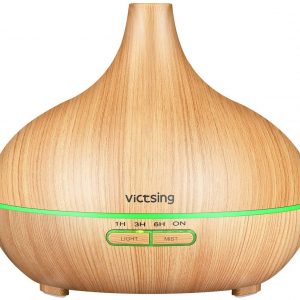 VicTsing 300ml Essential Oil Diffusers for Aromatherapy, Up to 10H Use Cool Mist Aroma Diffuser, 4 Timer Setting, BPA-Free, Waterless Auto-Off, 7 Color LED Lights, for home, bedroom-Yellow Wood Grain