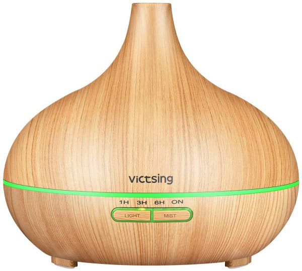 VicTsing 300ml Essential Oil Diffusers for Aromatherapy, Up to 10H Use Cool Mist Aroma Diffuser, 4 Timer Setting, BPA-Free, Waterless Auto-Off, 7 Color LED Lights, for home, bedroom-Yellow Wood Grain