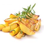 Roast potatoes with rosemary shards.