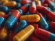 pills, Colorful pills background. Close-up of various colorful capsules. Antibiotics