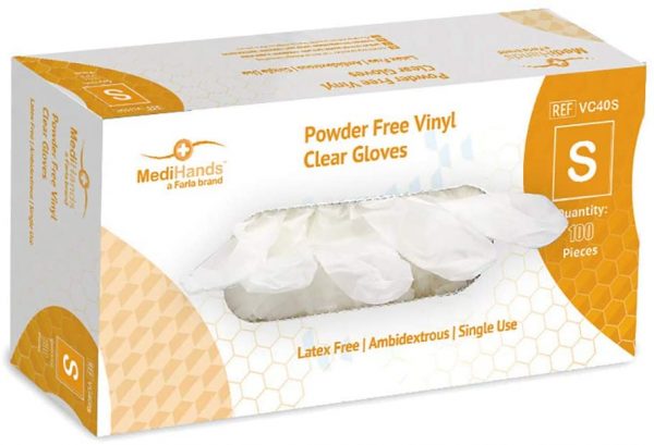 MediHands Clear Vinyl Powder Free Gloves | Food Safe | Disposable | Latex Free | Small - Pack of 100