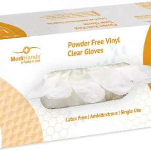MediHands Clear Vinyl Powder Free Gloves | Food Safe | Disposable | Latex Free | Large - Pack of 100