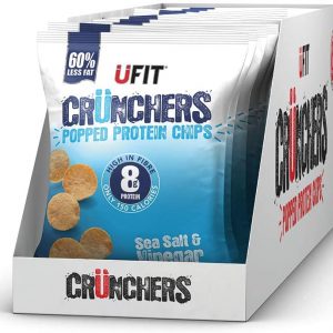 UFIT Crunchers Popped Chips, High Protein Healthy Crisps - Sea Salt & Vinegar Flavour (Box of 11 x 35g)