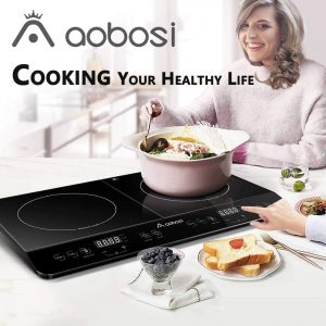 Aobosi Induction Hob Double Induction Hobs Electric Hobs Cooker Portable Electric Cooker 2 Zone Double Hobs Easy Use Sensor Touch Control Ceramic Crystal...