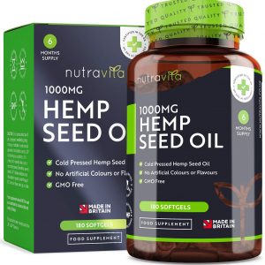 Hemp Oil 1000mg Supplement - 6 Months Supply - New Enriched Formula - 180 Softgel Capsules - Pure High Concentration Cold Pressed Hemp Oil - Made in The UK