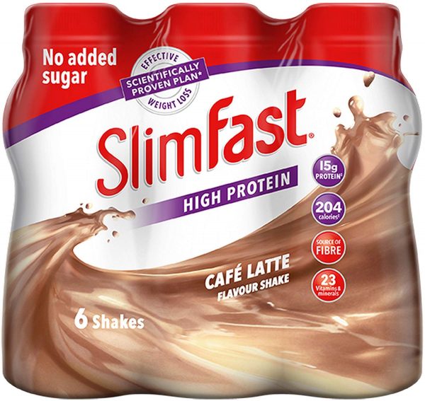 SlimFast High Protein Meal Replacement Ready-to-Drink Shake, Café Latte Flavour, 325 ml - Pack of 6