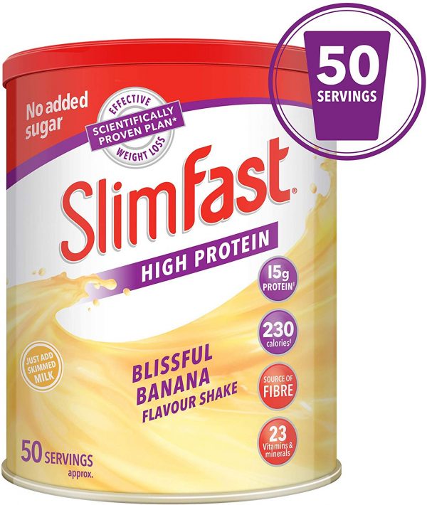 SlimFast High Protein Meal Replacement Powder Shake, Blissful Banana Flavour, 50 Servings