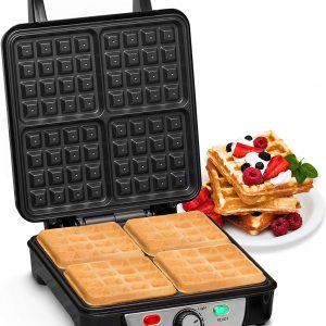 Andrew James Waffle Maker 4 Slice Belgian Style Electric Machine with Non-Stick Plates | Easy to Use Easy to Clean & Quick - Waffles in Under 5 Minutes
