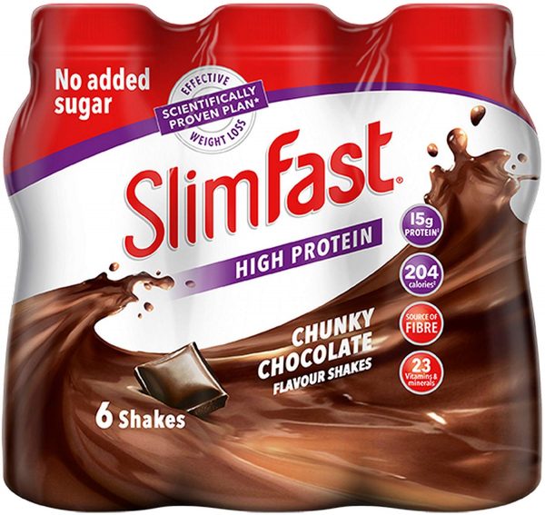 SlimFast High Protein Meal Replacement Ready-to-Drink Shake, Chunky Chocolate Flavour, 325 ml - Pack of 6