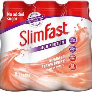 SlimFast High Protein Meal Replacement Ready-to-Drink Shake, Summer Strawberry Flavour, 325 ml - Pack of 6