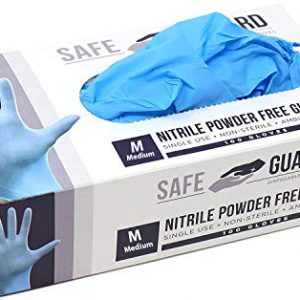 Safeguard Medium Size Nitrile Disposable Gloves, Powder Free,Latex Free, 100 Piece, Blue