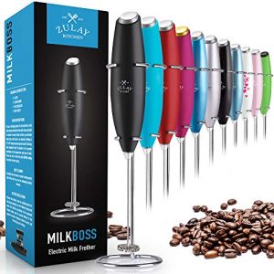 Zulay Original Milk Frother Handheld Foam Maker for Lattes - Whisk Drink Mixer for Bulletproof Coffee, Mini Foamer for Cappuccino, Frappe, Matcha, Hot Chocolate by Milk Boss (Black)