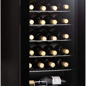 Subcold Viva LED – Under-Counter Wine Fridge Black | 3-18°C | Wine Cooler | LED + Lock & Key | Glass Door Drinks Cellar | Single-Zone (28 Bottle)