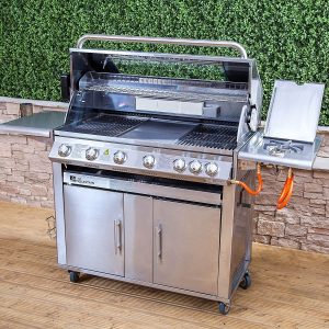 Fire Mountain Premier Stainless Steel 6 Burner Gas Barbecue | Viewing Window and Powerful Side Burner