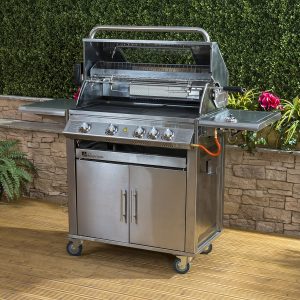 Fire Mountain Premier Stainless Steel 4 Burner Gas Barbecue | Viewing Window and Powerful Side Burner