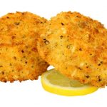 salmon fishcake on a white background