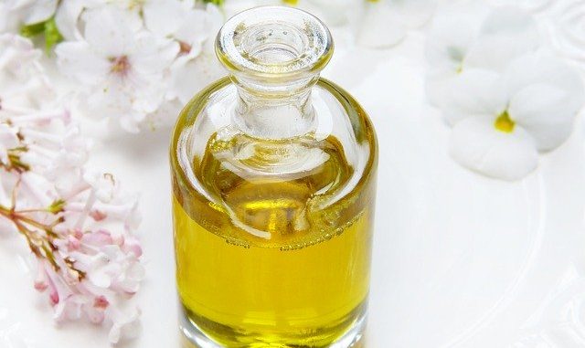 An essential oil in a glass bottle to be used for aromatherapy.