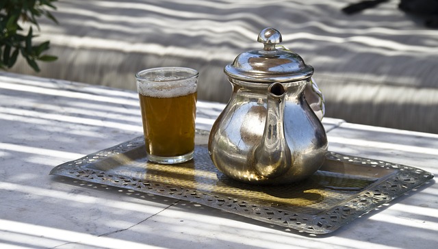 Moroccan mint tea, steeping green tea and spearmint