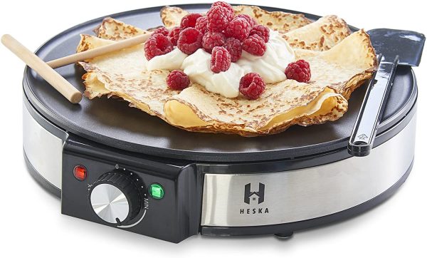 Heska - Crepe and Pancake Maker 12" -Electric Pancakes Machine with Batter Spreader and Spatula - Powerful Electric 1200W Non-Stick Maker with...