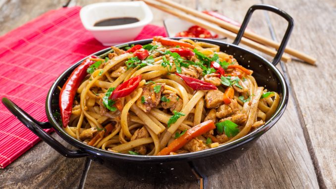 Chicken chow mein a popular oriental dish with noodles and vegetables