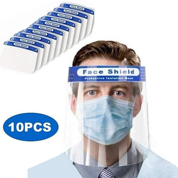 10Pcs Safety Face Shield All-Round Protection Visor Cap with Protective Clear Film Elastic Band and Comfort Sponge to windproof dustproof Anti-Splash Facial.
