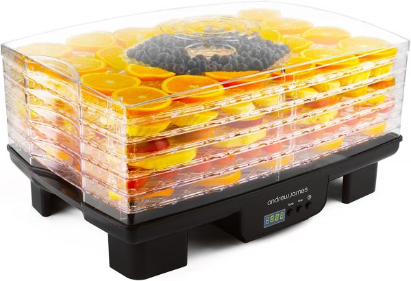 Andrew James Food Dehydrator Machine Digital Food Preserver Snack Dryer | Adjustable Thermostat | Programmable Timer | Stackable Trays for Fruit Vegetables Meat