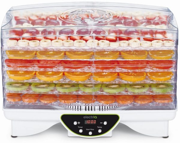 electriQ Maxi Food Dehydrator with 6 Shelves, 48 Hour Timer, 35-70C Temperature Setting, 300W, BPA Free for Fruit/Veg/Meat/Herbs/Seeds