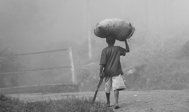 African farmer carrying harvest, ukazi