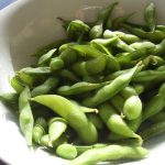 Soya crisps, edamame beans in a bowl
