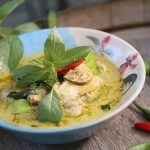 Thai green curry in a bowl.
