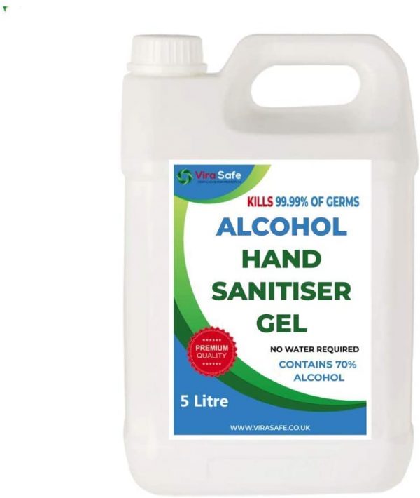 5 Litre Hand Sanitiser Gel 70% Alcohol UK Brand 5000ml Vira Safe Sanitizer 5L HandGel