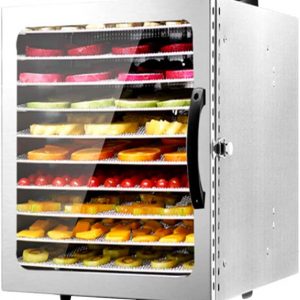 Food Dehydrator Commercial Stainless Steel Fruit Dryer 10 Layers 1000W Professional Adjustable Temperature and 24 Hours Digital Timer with Glass Window Food...