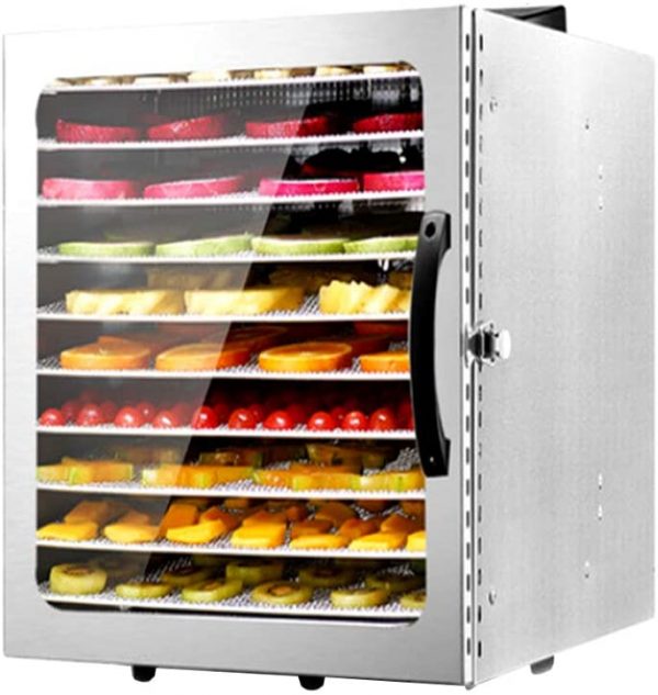Food Dehydrator Commercial Stainless Steel Fruit Dryer 10 Layers 1000W Professional Adjustable Temperature and 24 Hours Digital Timer with Glass Window Food...