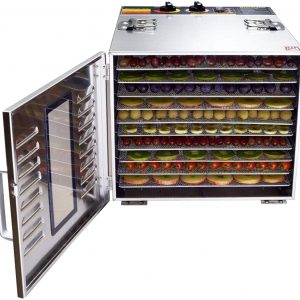 BioChef Arizona 10 Tray Commercial Stainless Steel 1000W Food Dehydrator with 15 Hour Digital Timer, Stainless Steel Trays, 3 x mesh Sheets, 3 x Non-Stick...