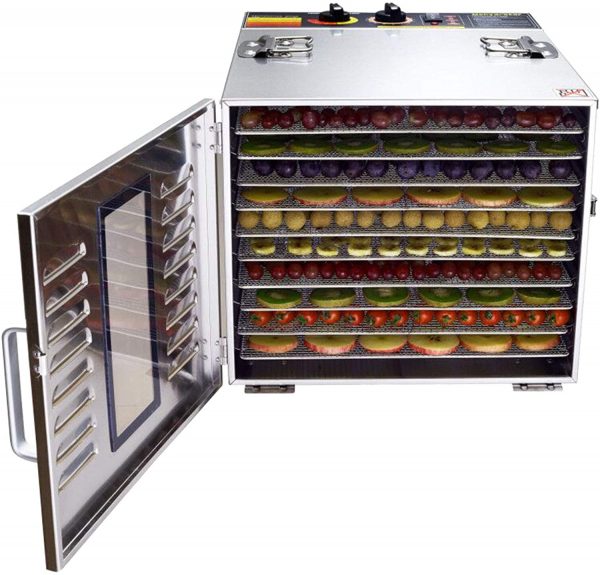 BioChef Arizona 10 Tray Commercial Stainless Steel 1000W Food Dehydrator with 15 Hour Digital Timer, Stainless Steel Trays, 3 x mesh Sheets, 3 x Non-Stick...
