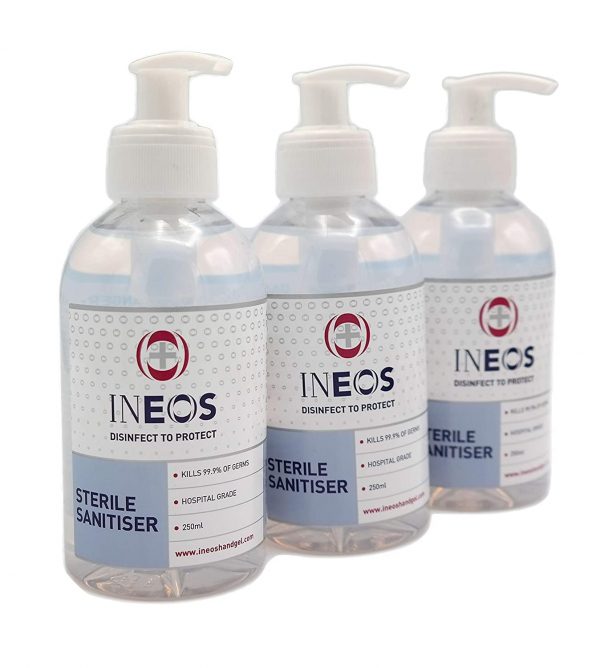 Pack of 3 x 250ml Ineos Hospital Grade Sterile Sanitiser Gel