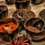 spices in a bowl. products treated using electron beam technology.