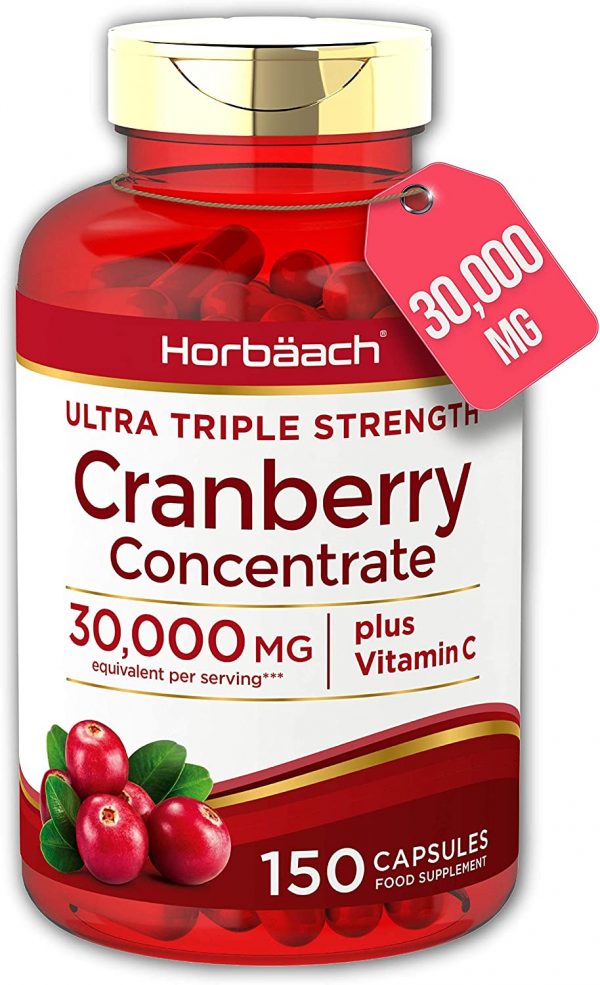 Cranberry Capsules 30,000 mg | High Strength | 150 Concentrate Pills | Ultra Triple Strength Cranberry Extract Complex with Vitamin C | by Horbaach