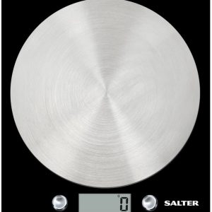 Salter Digital Kitchen Scale, As Seen on TV, Elegant Slim Design for Easy Storage, Electronic Cooking Scale for Home/Kitchen, Weigh Food 5 kg Aquatronic Function, Batteries Included - Black/Chrome