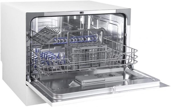 COMFEE' Dishwasher TD602E-W Freestanding Dishwasher with 6 Place Settings, 6 Programmes, LED Display, Delay Start and Off-peak Wash Function - White