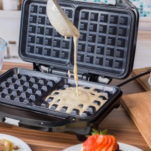Salter EK2249 Deep Fill Waffle Maker with XL Non-Stick Cooking Plates, 900 W, Silver, Stainless Steel [Energy Class A]