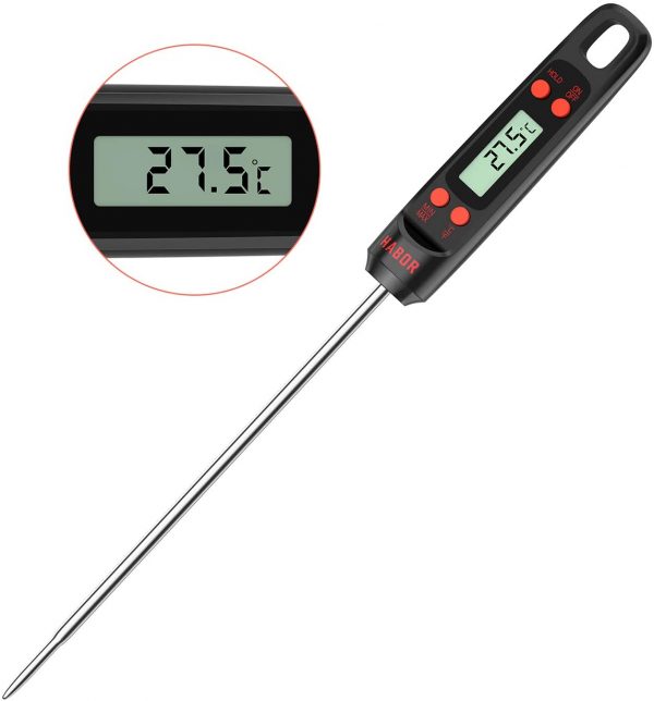 Meat Thermometer, Habor Digital Cooking Thermometer, Instant Read Kitchen Thermometer, 5.5'' Long Probe, Hanging Hole, ºF/ºC, Auto-off for Food, BBQ, Water, Sugar, Milk, Yogurt, Turkey, Grill, Wine