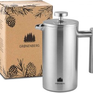 Groenenberg Cafetière | French Press Coffee Maker 0,6 Litre | 3 Cup Stainless Steel Coffee Press | Double-Walled & incl. Replacement Filter