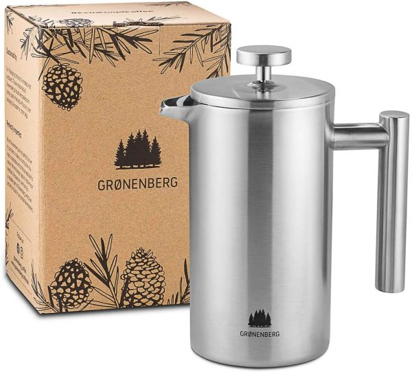 Groenenberg Cafetière | French Press Coffee Maker 0,6 Litre | 3 Cup Stainless Steel Coffee Press | Double-Walled & incl. Replacement Filter