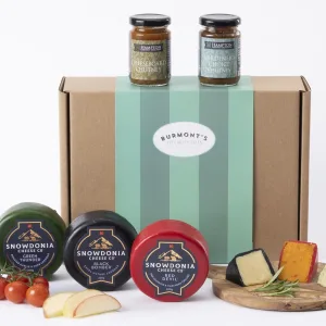 Snowdonia Cheese Company Gift Hamper Containing Three, 200g Truckles - Little Black Bomber, Red Devil & Green Thunder. Also Includes Two Chutneys -...