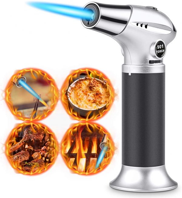 RenFox Blow Torch, Professional Kitchen Cooking Torch with Safety Lock, Adjustable Flame Refillable Mini Blow Torch Lighter, for DIY Crafts Cooking BBQ...