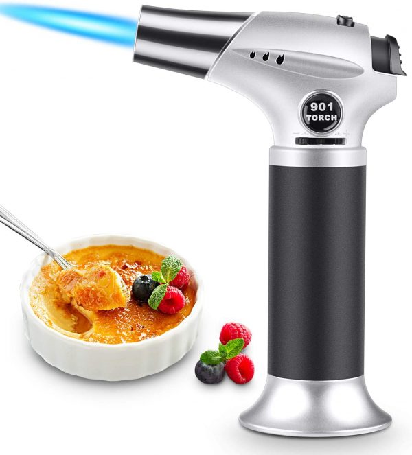 Blow Torch, Professional Kitchen Cooking Torch with Safety Lock, Adjustable Flame Refillable Mini Blow Torch Lighter, for Crafts Cooking BBQ Baking Brulee...