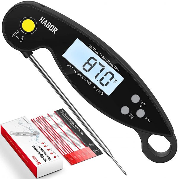 Meat Thermometer, Habor 192 Ultra-Fast Read Digital Food Cooking Thermometer with Backlight LCD, IP67 Waterproof with Long Probe, Magnet, Auto Off for...