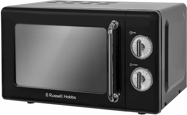 Russell Hobbs RHRETMM705B 17 L 700 W Black Compact Retro Solo Manual Microwave with 5 Power Levels, Timer, Defrost Setting, Easy Clean