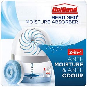 UniBond AERO 360º Moisture Absorber, Ultra-Absorbent Dehumidifier, Helps to Prevent Condensation, Mould & Musty Smells, Recyclable, Refillable Condensation Absorber, 1 Device incl. 1 Refill Tab 450 g